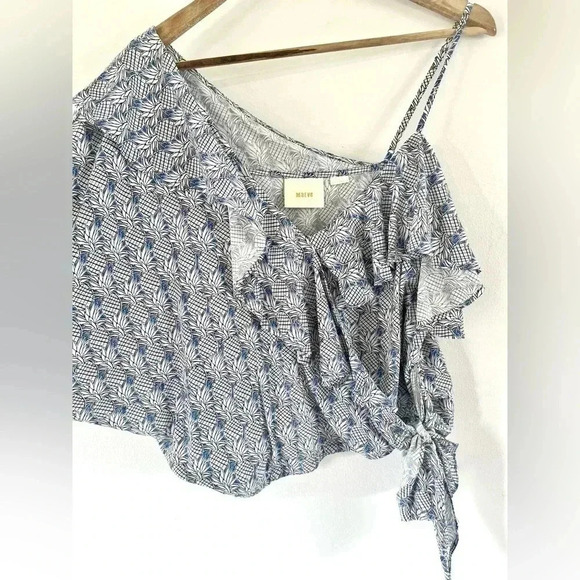 Maeve  Imelda Pineapple Print  Blue & White One Shoulder Cami Blouse Size Large - Picture 8 of 13